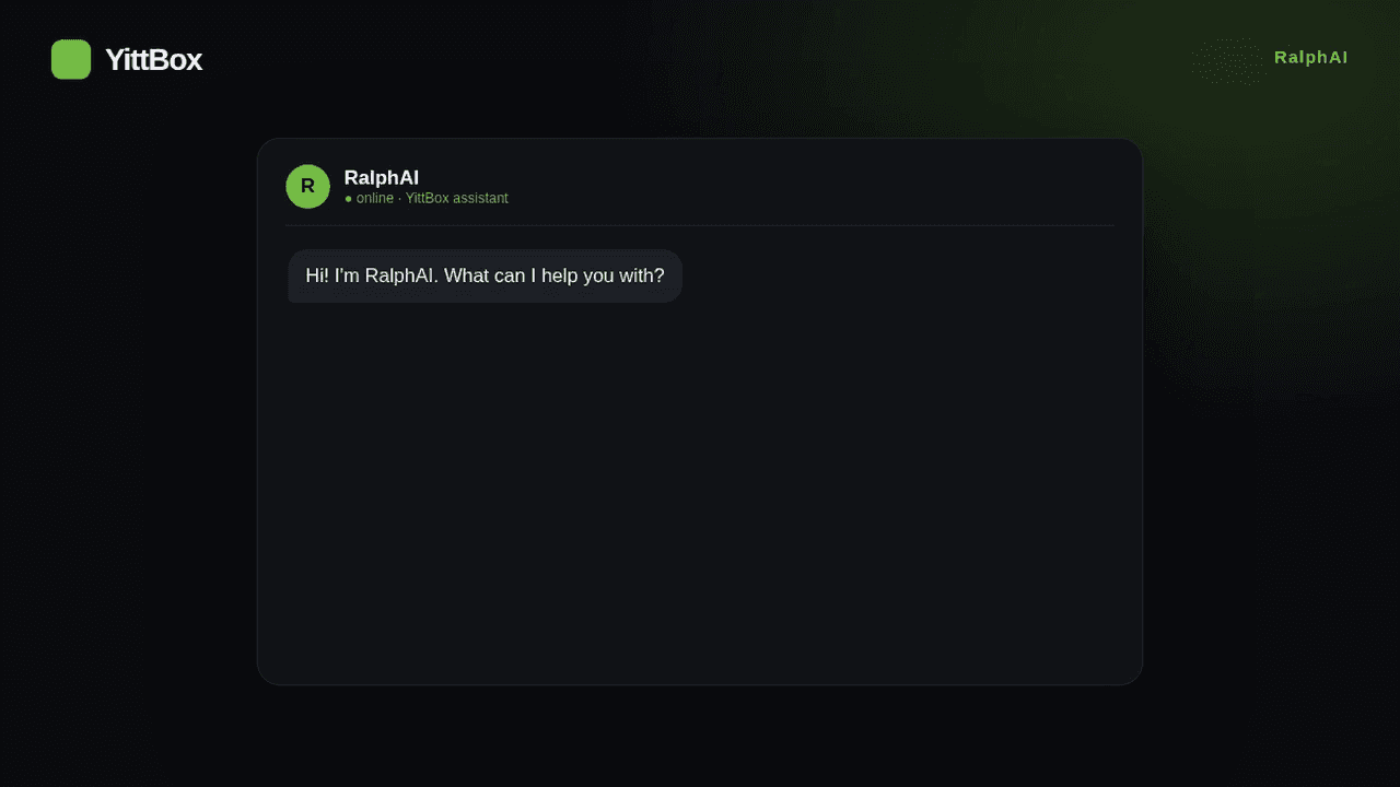 RalphAI product demo — the AI assistant answering a question in the on-site chat widget
